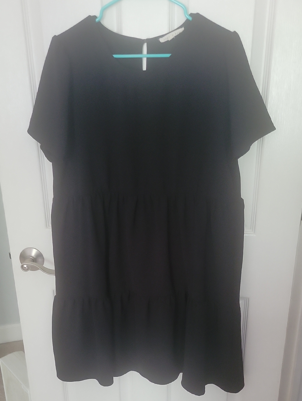 Copper Key Black Short Sleeve Tiered Mini Dress